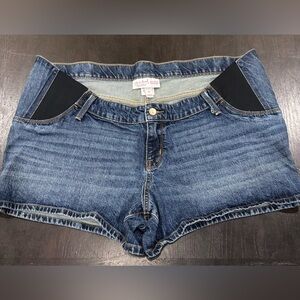 Isabel Maternity Midi Short Blue Jean Denim Shorts Size 14 Under Belly